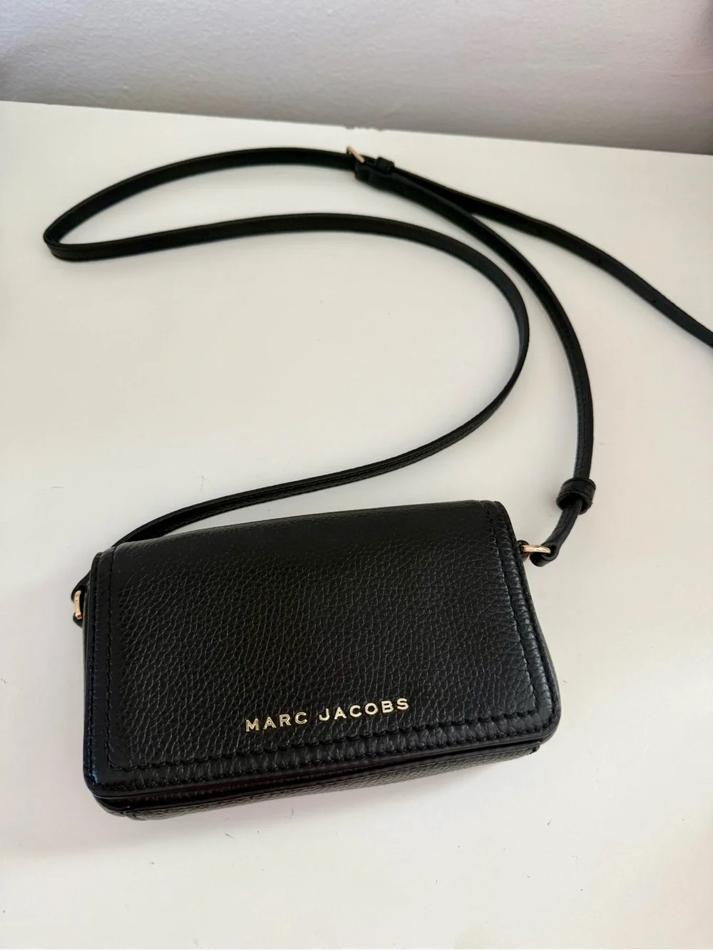 Marc Jacobs Black Pebbled Leather Mini Crossbody with Gold Logo
